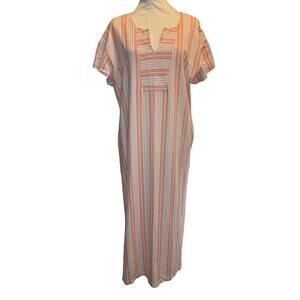Stan Herman 100% SMALL Cotton orange white caftan jersey knit spilt Vneck lounge